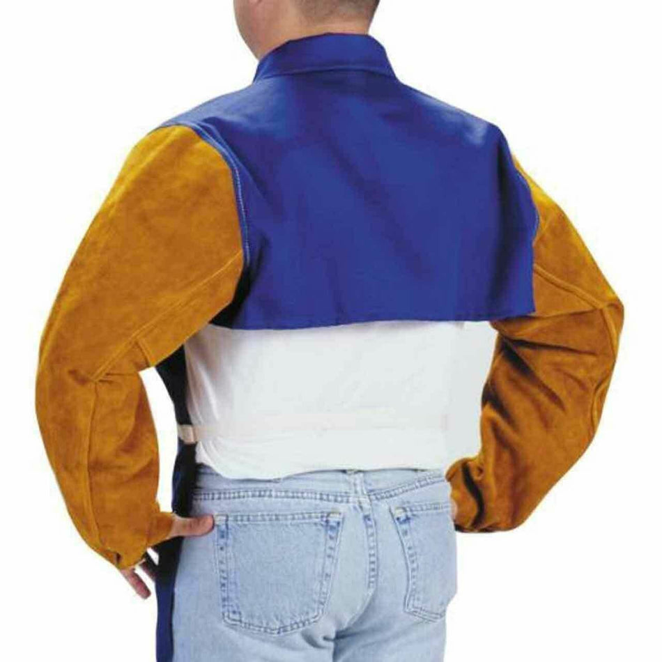 Tillman 9221 2XL 9 oz. Cotton / Leather Welding Cape Sleeve Blue 2X - Large - Atlas Welding Supply