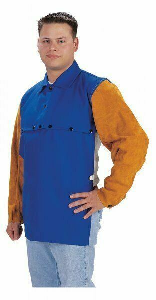 Tillman 9221 2XL 9 oz. Cotton / Leather Welding Cape Sleeve Blue 2X - Large - Atlas Welding Supply