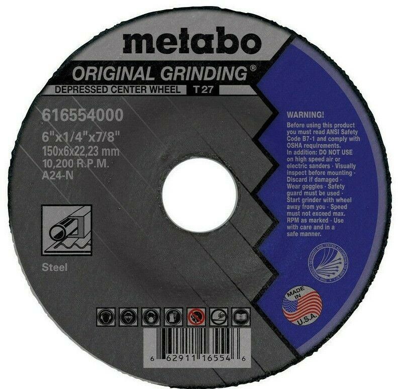 Metabo Original Grinding 6" X 1/4" X 7/8" TYPE 27 A24N US-616554000 Box of 25