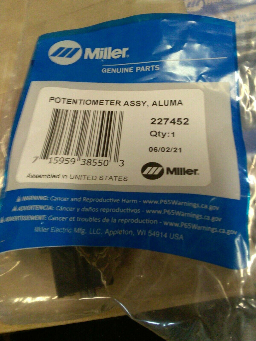 Miller 227452 Welding Potentiometer Assembly  Aluma