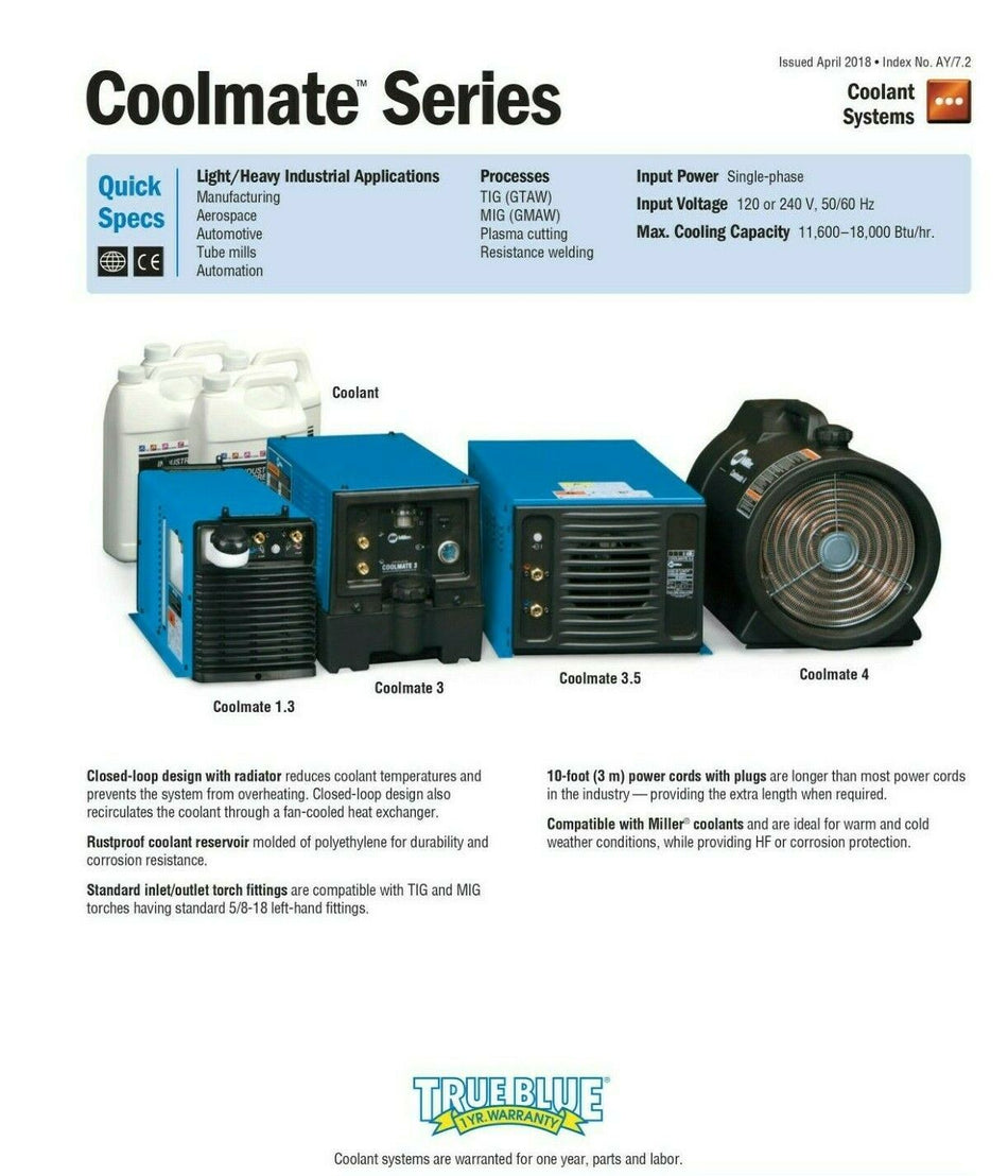Miller 042288 Coolmate 4 115V Cooler - Water Coolant System