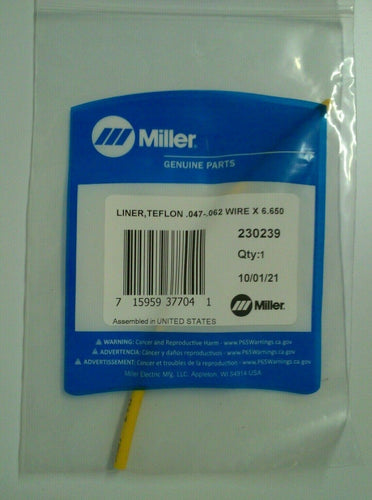 Miller 230239 Liner Teflon .047-.062 Wire x Short Fastip